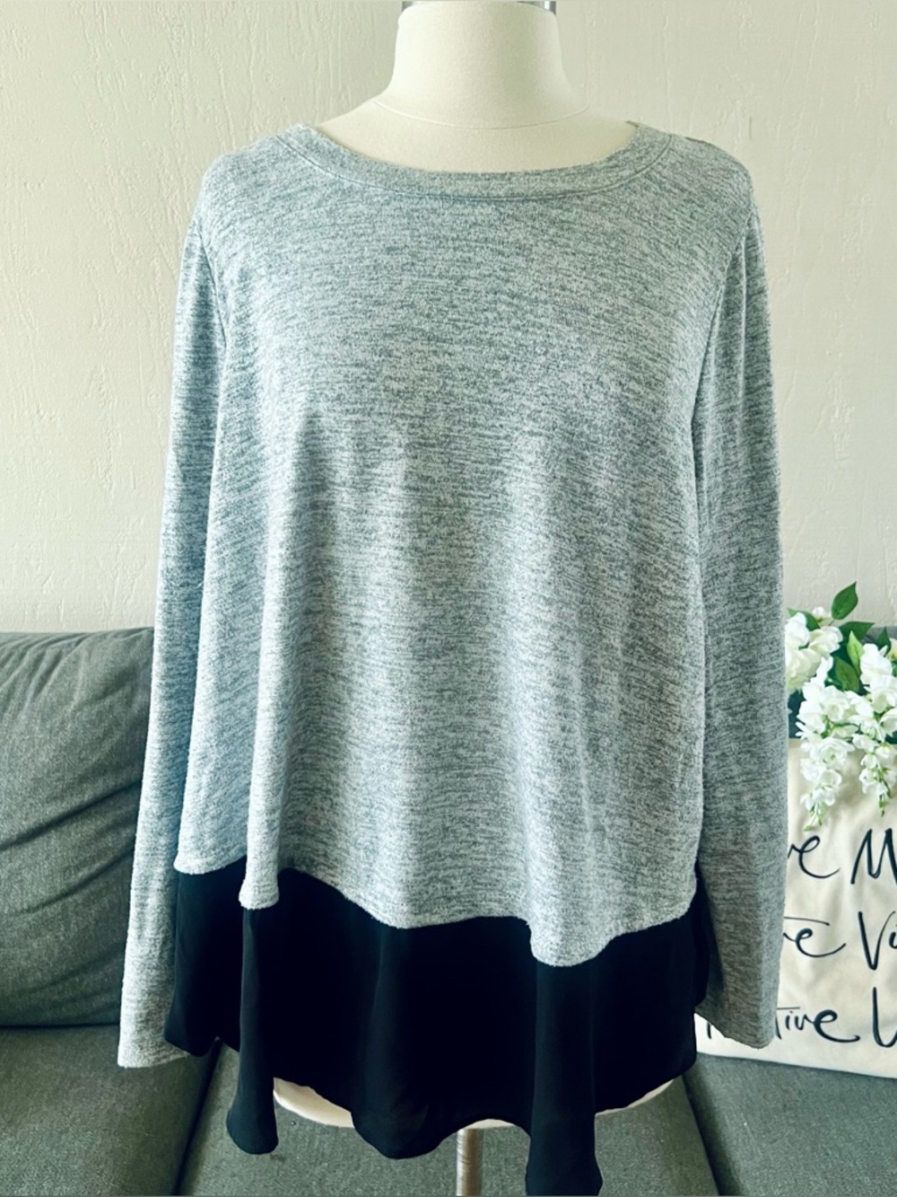 Sparkly Grey and Black EVRI Layered Long-Sleeve Top